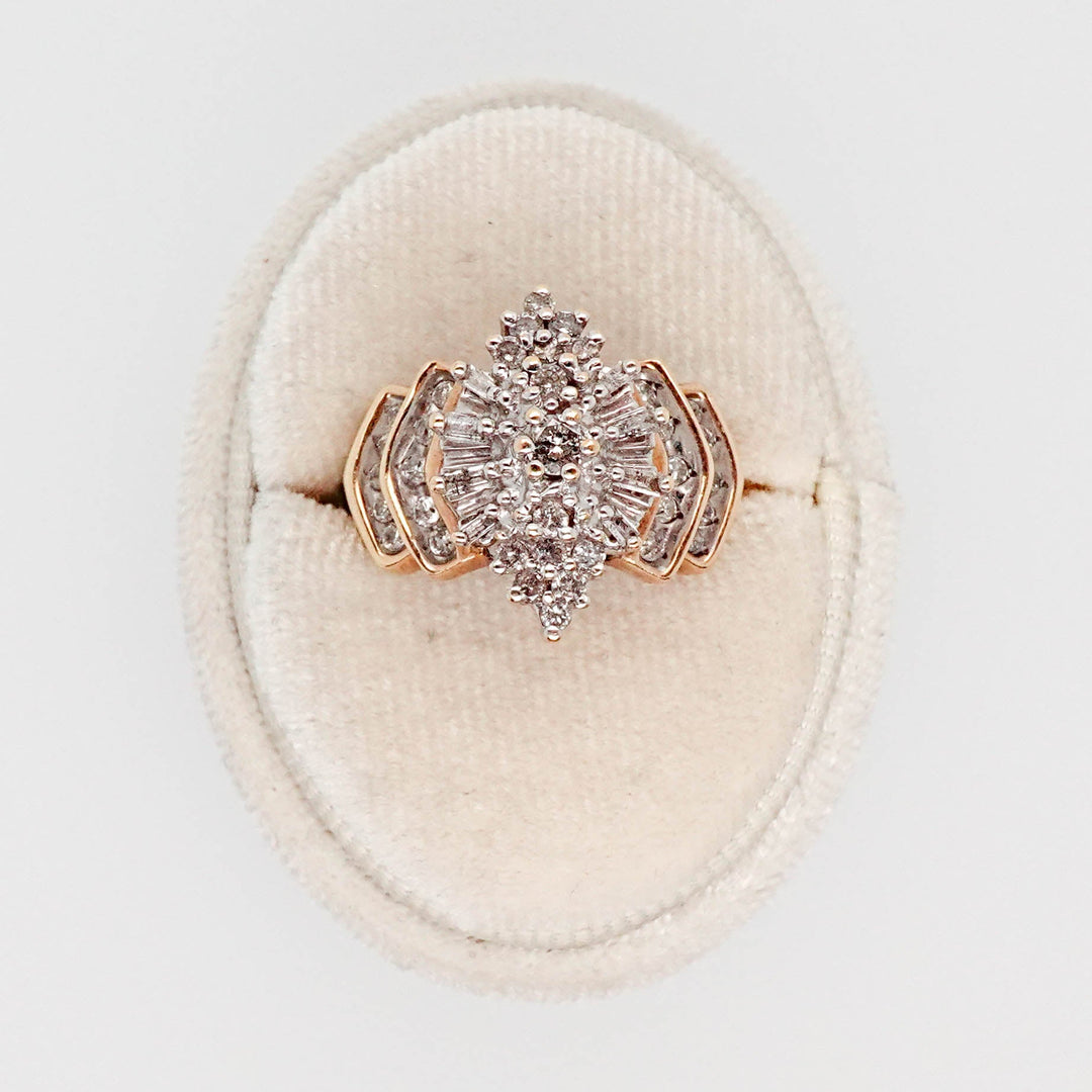 Two Tone Round and Baguette Diamond Cluster Ring - Acadian Estates & CustomRing
