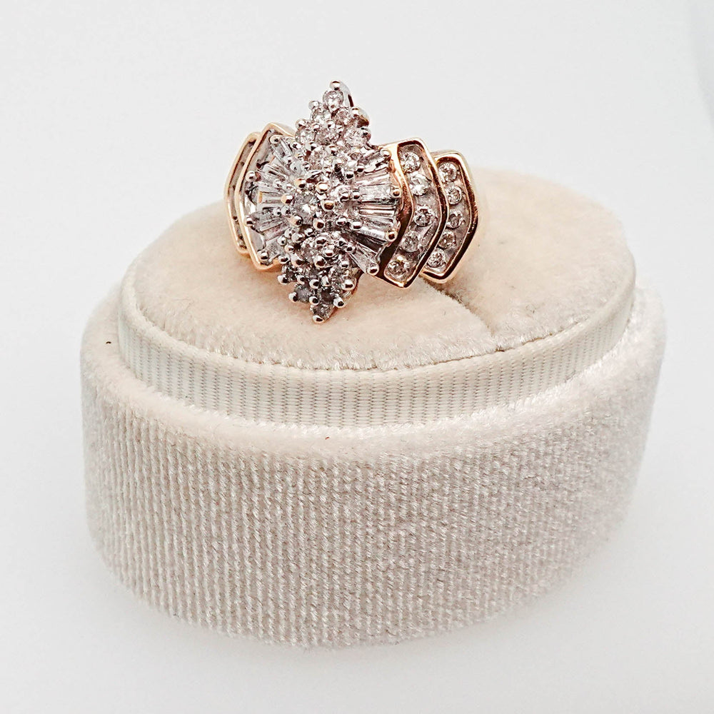 Two Tone Round and Baguette Diamond Cluster Ring - Acadian Estates & CustomRing