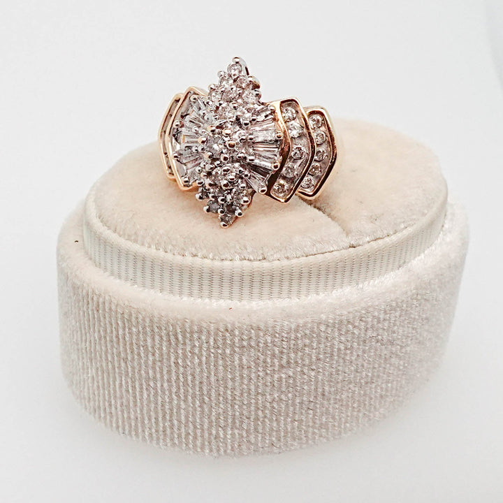 Two Tone Round and Baguette Diamond Cluster Ring - Acadian Estates &amp; CustomRing