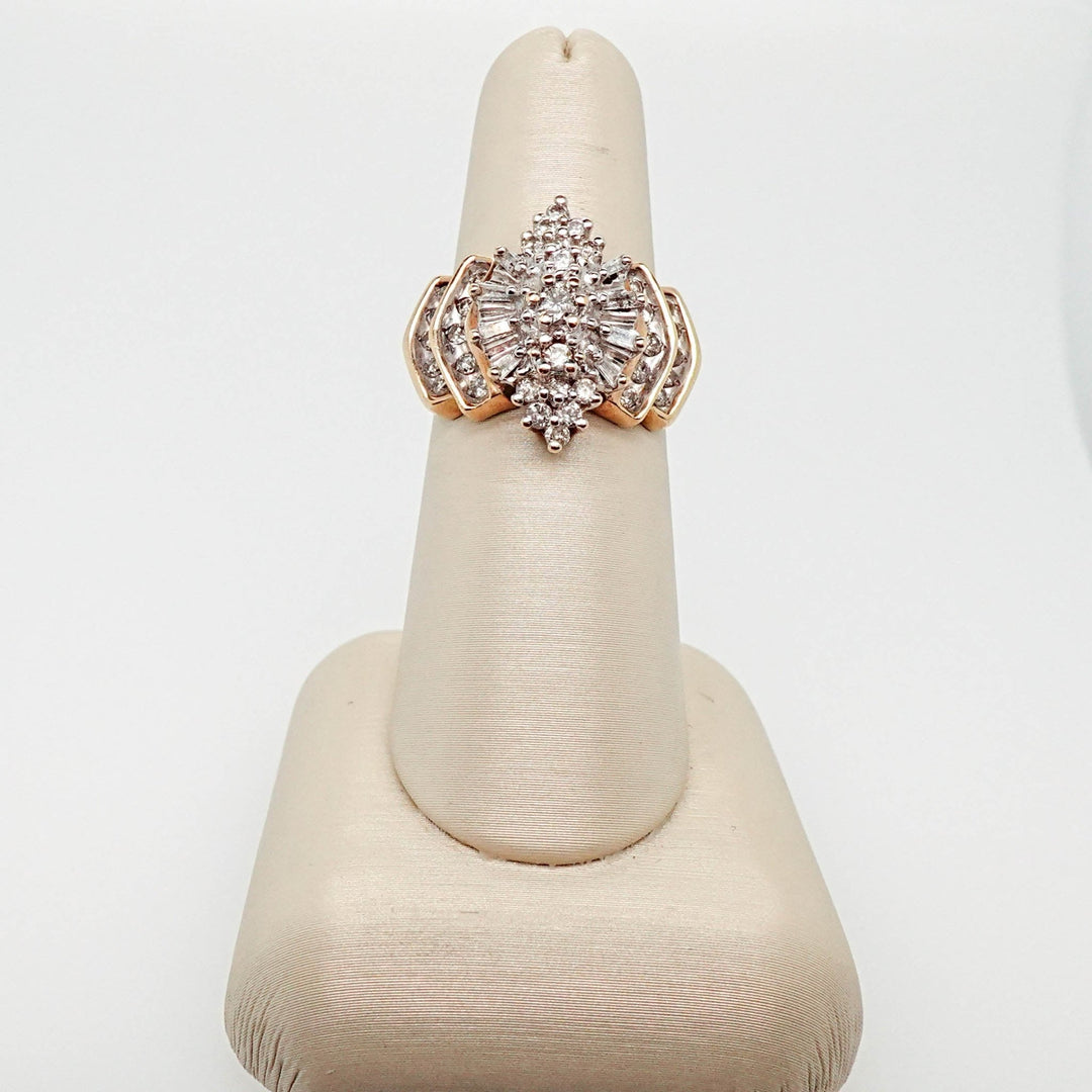 Two Tone Round and Baguette Diamond Cluster Ring - Acadian Estates &amp; CustomRing