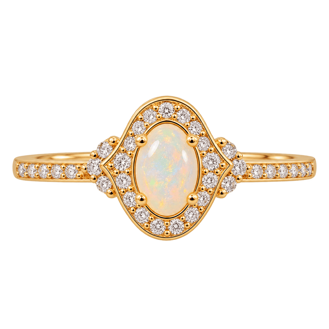 Vintage Inspired Opal and Diamond Ring - Acadian Estates &amp; CustomRing