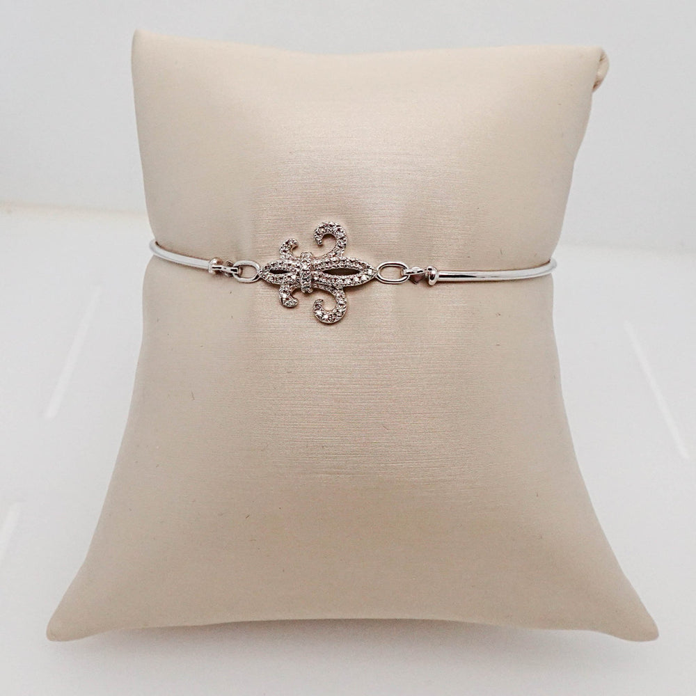 White Gold Pave Diamond Fleur De Lis Bangle - Acadian Estates & CustomBracelet