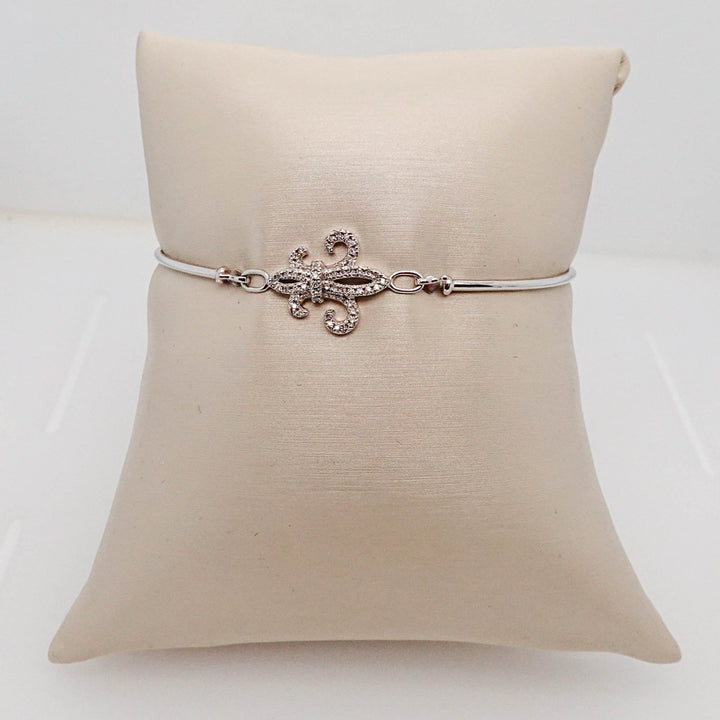 White Gold Pave Diamond Fleur De Lis Bangle - Acadian Estates &amp; CustomBracelet