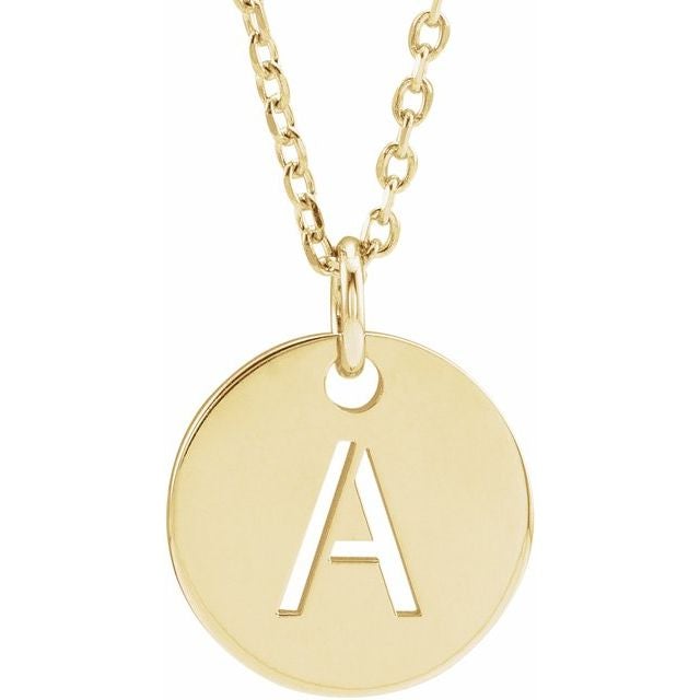 14K Gold Initial Disk Necklace Acadian Estates Custom Pendant