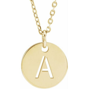 14K Gold Initial Disk Necklace - Acadian Estates & CustomPendant and Chain