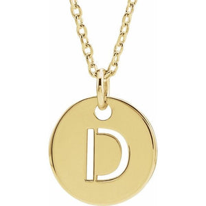 14K Gold Initial Disk Necklace - Acadian Estates & CustomPendant and Chain